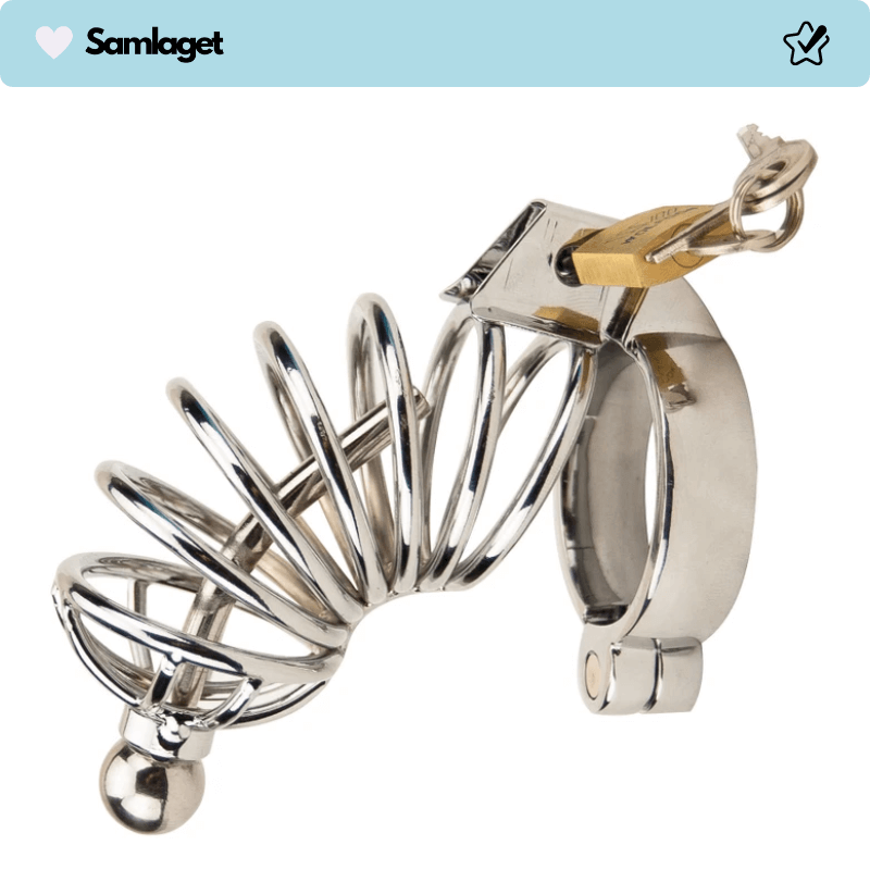 Impound Spiral kyskhetsbälte med penisplugg i rostfritt stål. Öppen, spiralformad design med låsmekanism och medföljande nyckel.