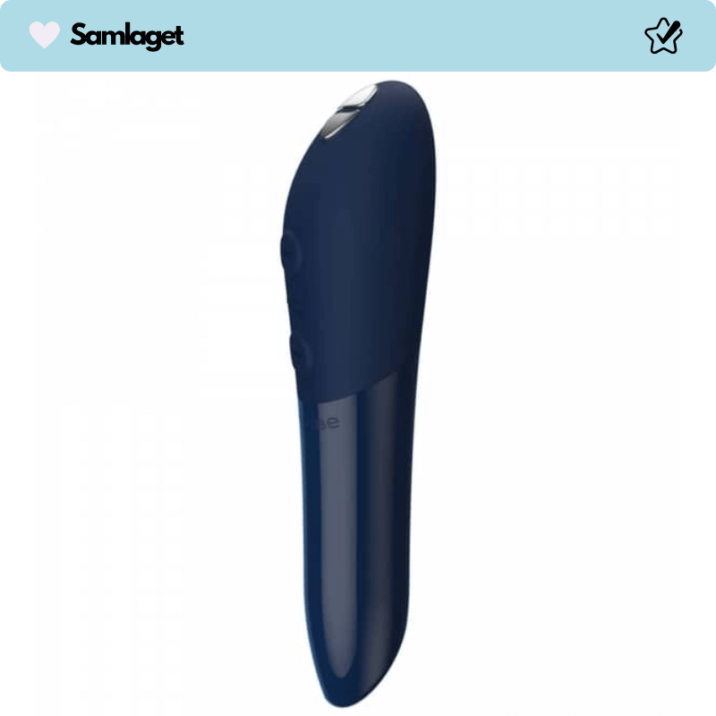 Elegant marinblå klitorisvibrator med slät finish och enkla kontrollknappar.