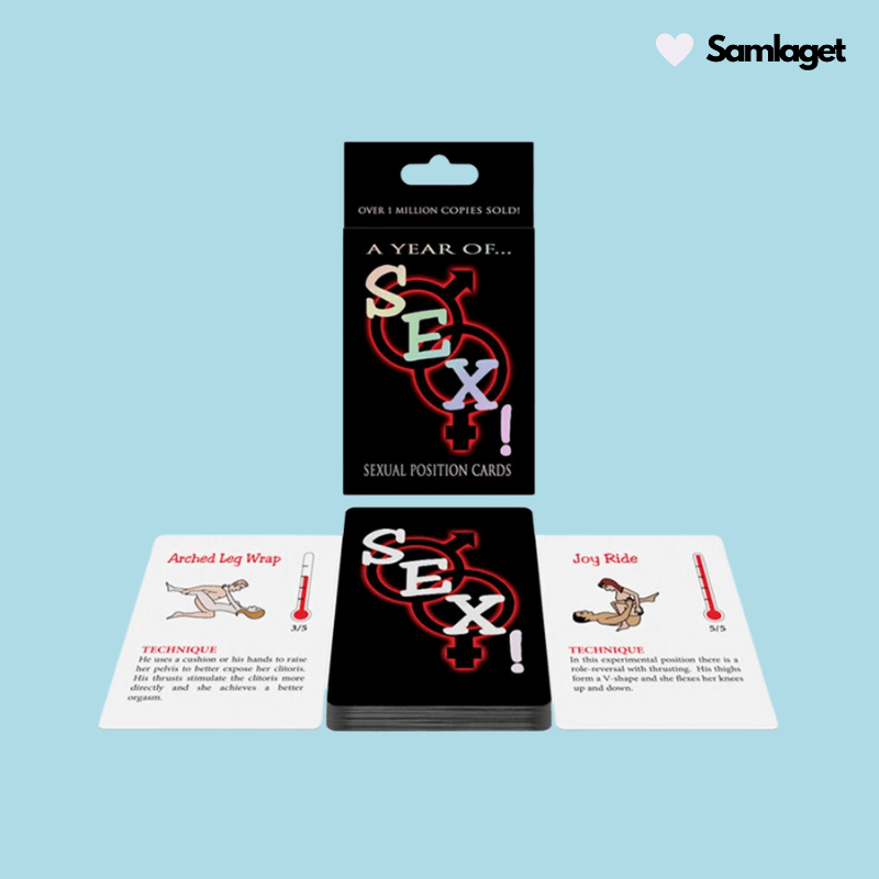 Kortspel 'A Year of Sex!' med sexuella positioner, med över en miljon sålda exemplar, visas med två exponerade kort.